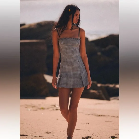 Zara Dresses Zara Box Pleat At Hem Gingham Pattern Ruffle Mini